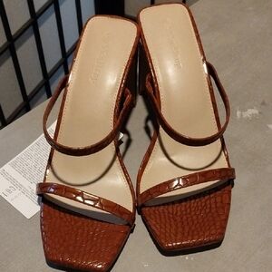Cognac Croc-Embossed Slingback Heeled Sandals - Women